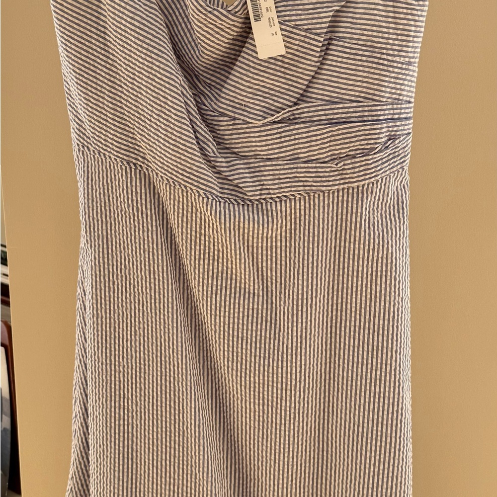 Jcrew knee length Seersucker Striped Blue and White Dress